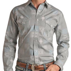 MEN'S NOVELTY BANDANNA LONG SLEEVE ROUGH STOCK REGULAR FIT SNAP SHIRT